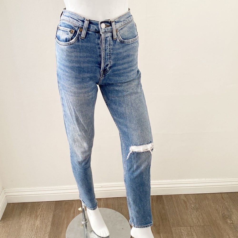 Re/Done Ultra High Rise Skinny Retro Skinny Jeans w Distressed Details